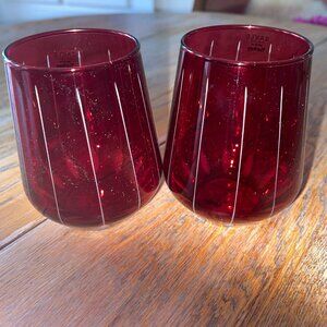 set of 2 red glasses 16 oz with white lined pattern/New